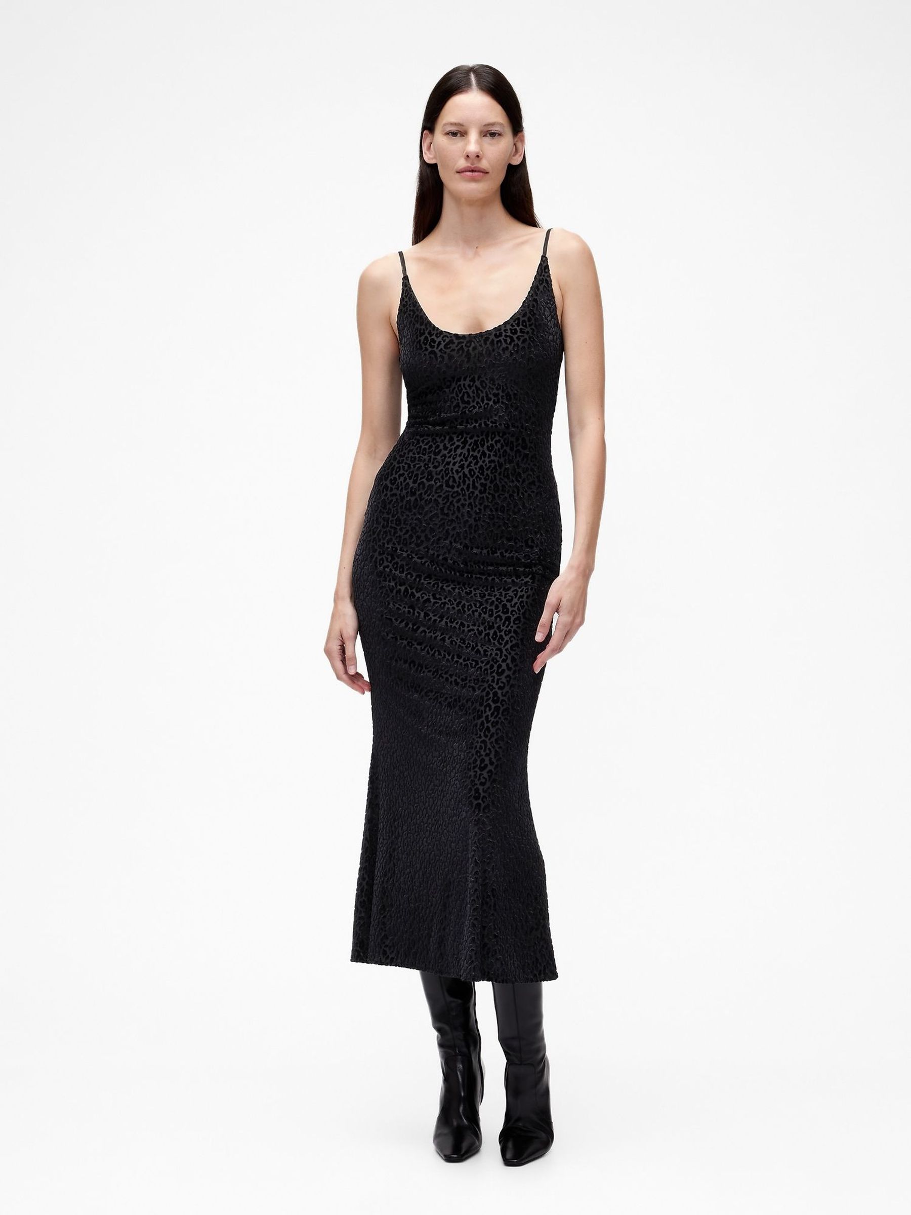 GapStudio Black Burnout Velvet Leopard Slip Dress (Y96988) | £175
