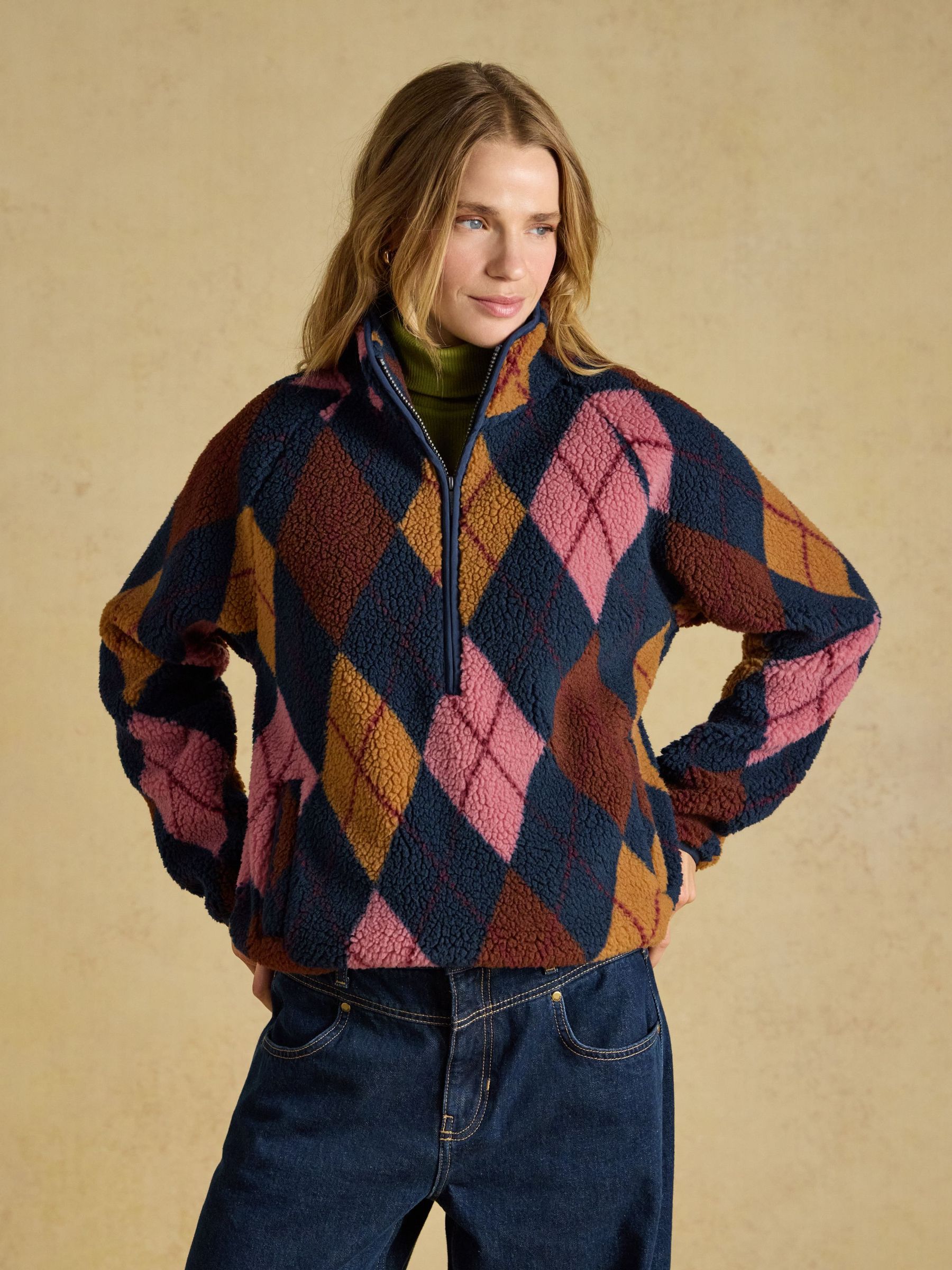 Navy - Argyle Quarter Zip Fleece
