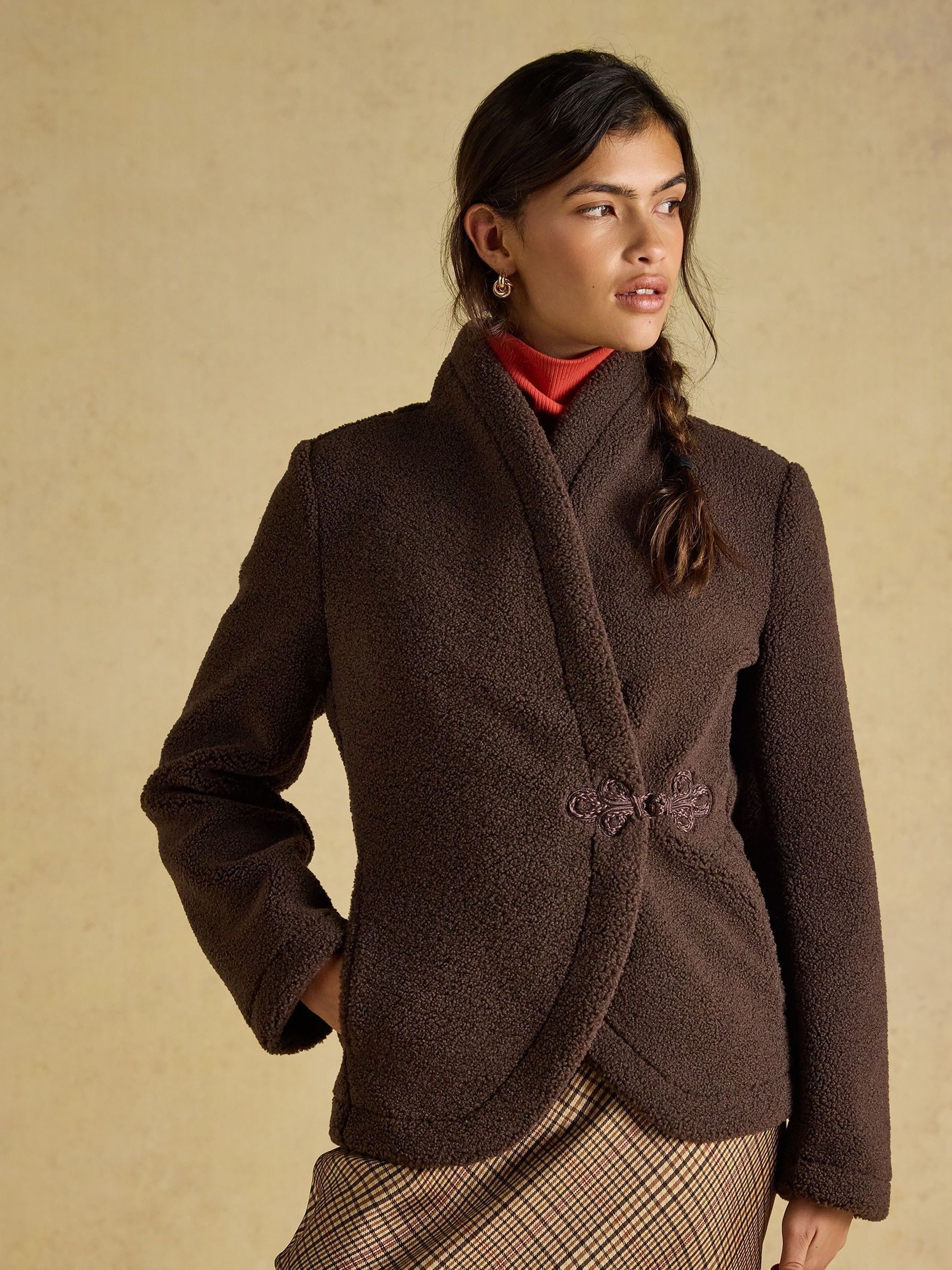 Brown - Fleece Party Jacket With Frog Fastening