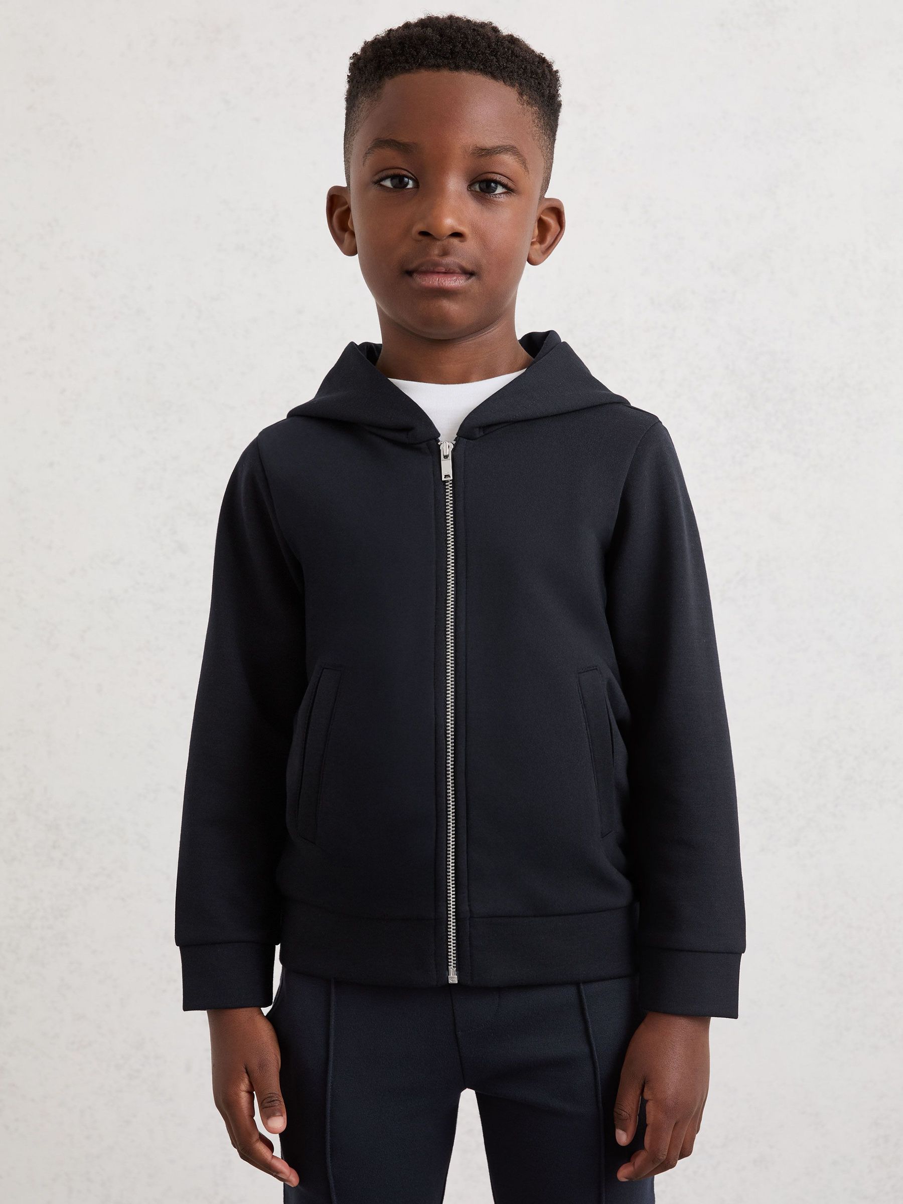 3-9 yrs Premium Interlock Zip Through Hoodie in Navy (Y97653) | £38