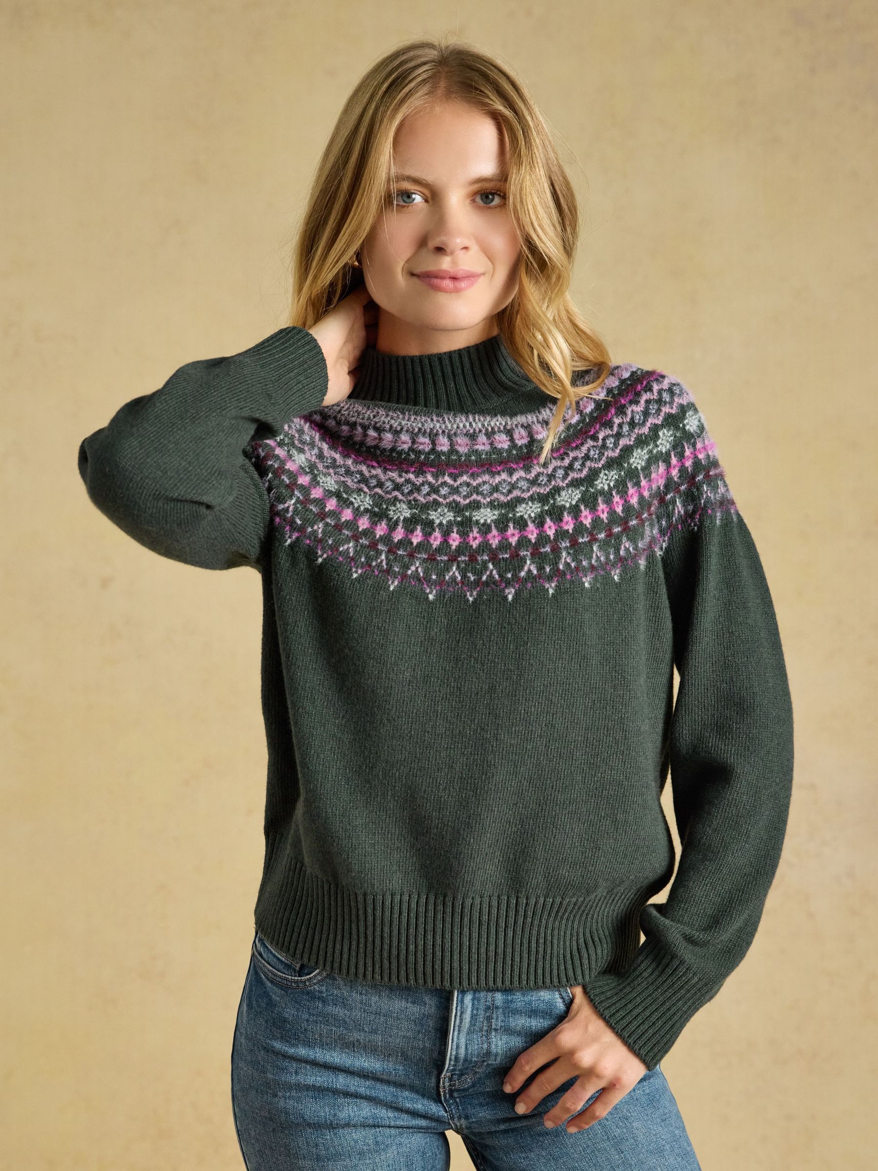 Green - Fair Isle High Neck Jumper
