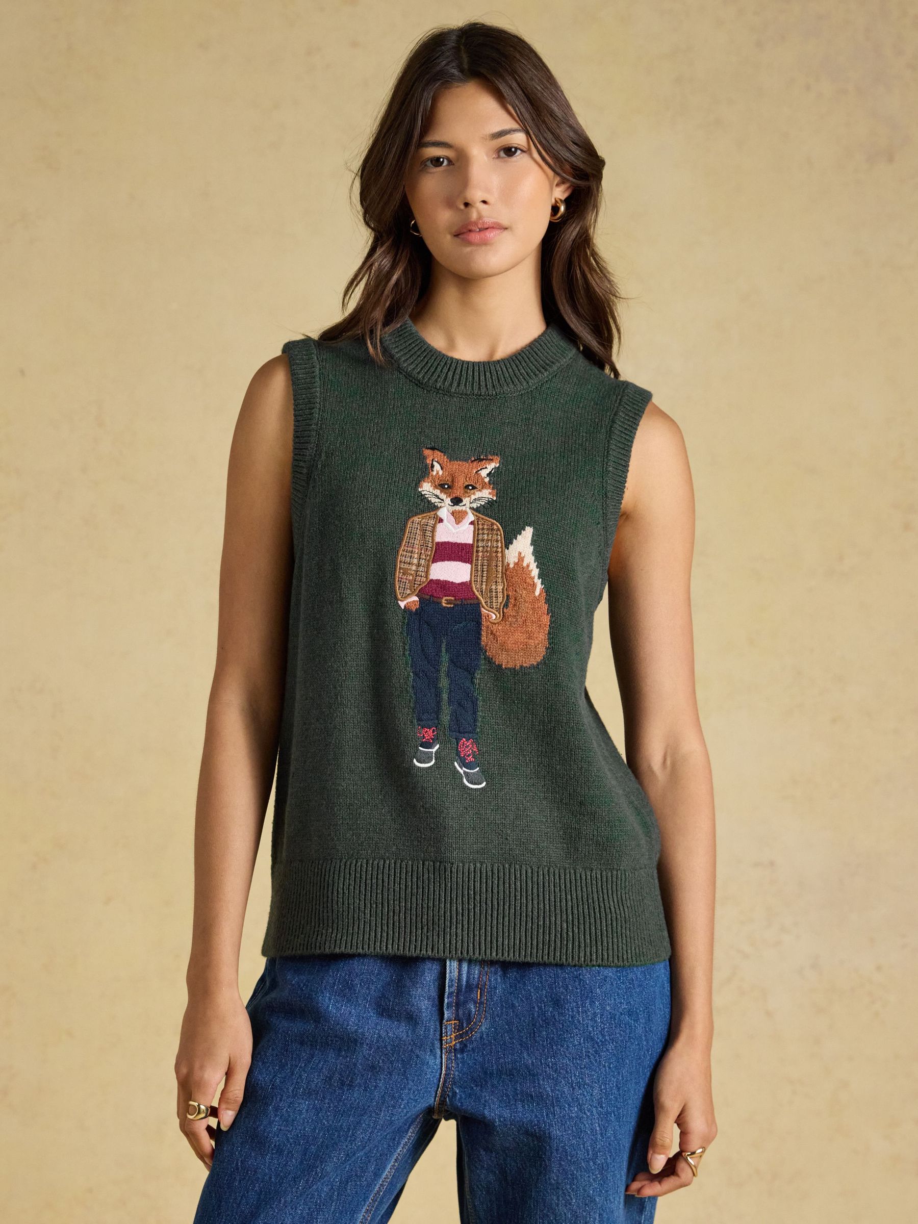 Green - Crew Neck Cotton Blend Knitted Vest
