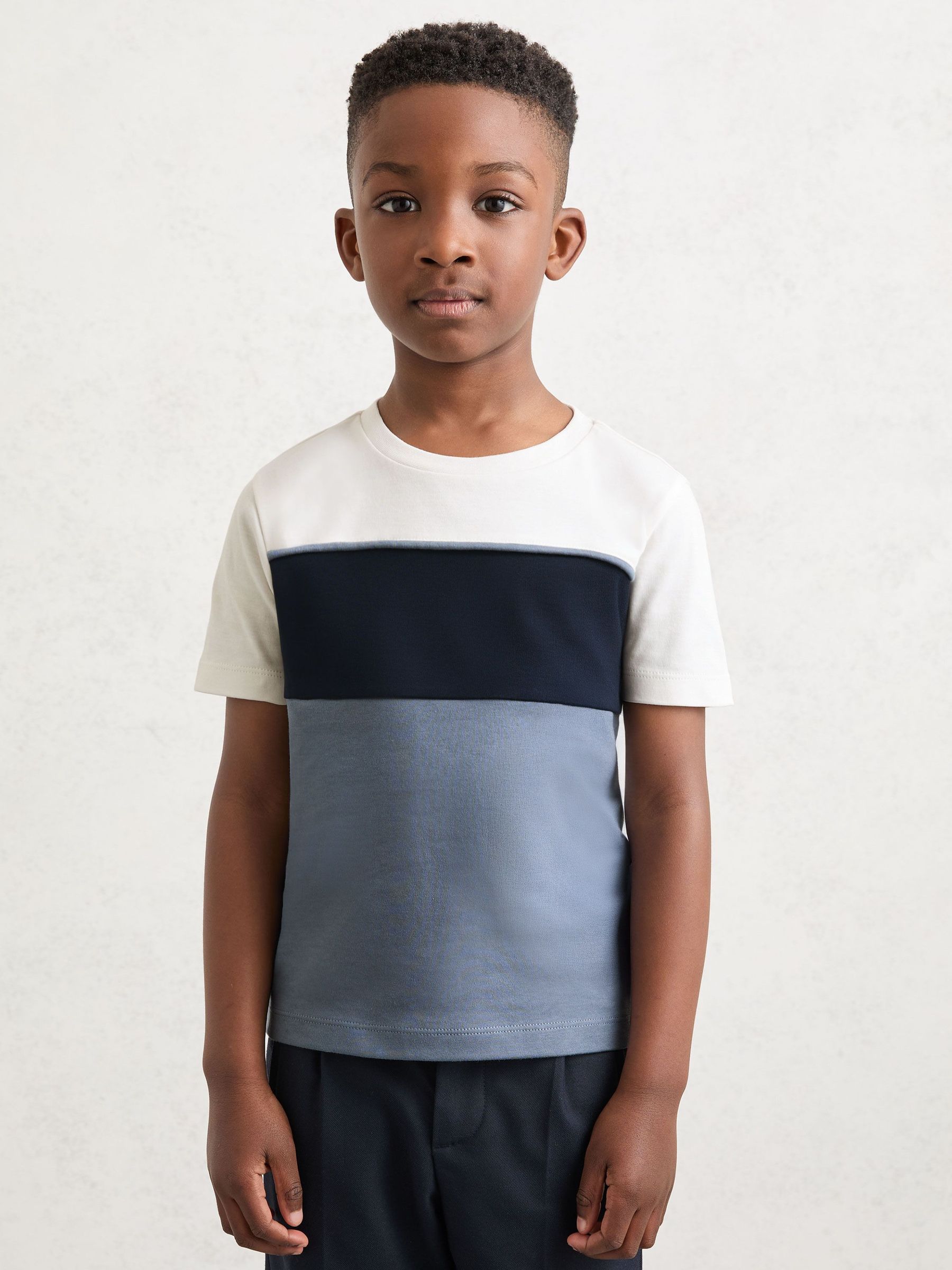 Cotton Colour-Block T-Shirt in Navy/Airforce Blue/Off White (Y98555) | £20