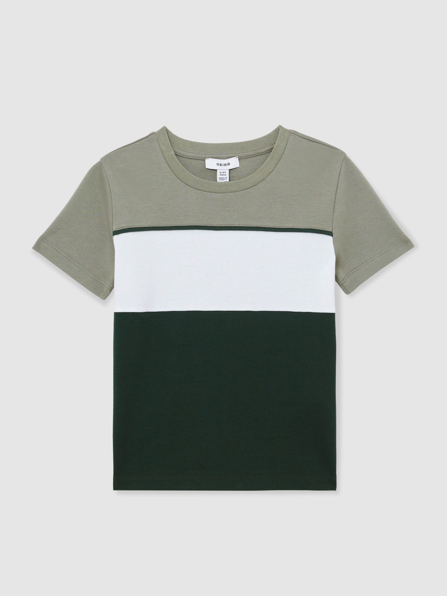 Cotton Colour-Block T-Shirt in Dark Green/Sage/Off White (Y98568) | £22
