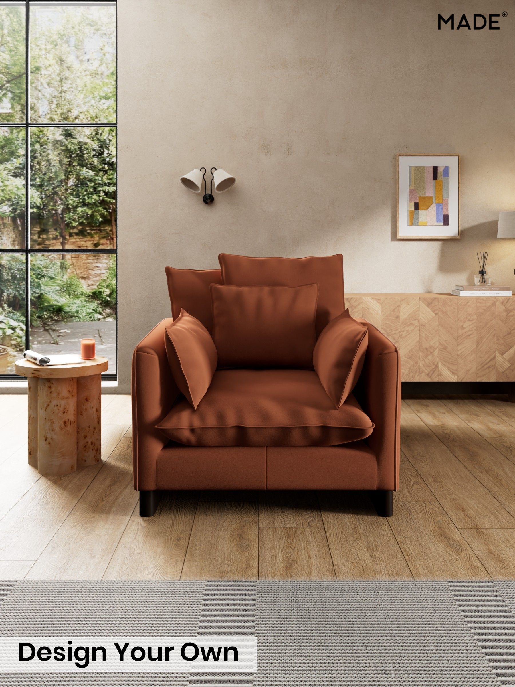 Matt Velvet Easy Clean/Cinnamon Brown - Whitby Scatter Back By Made