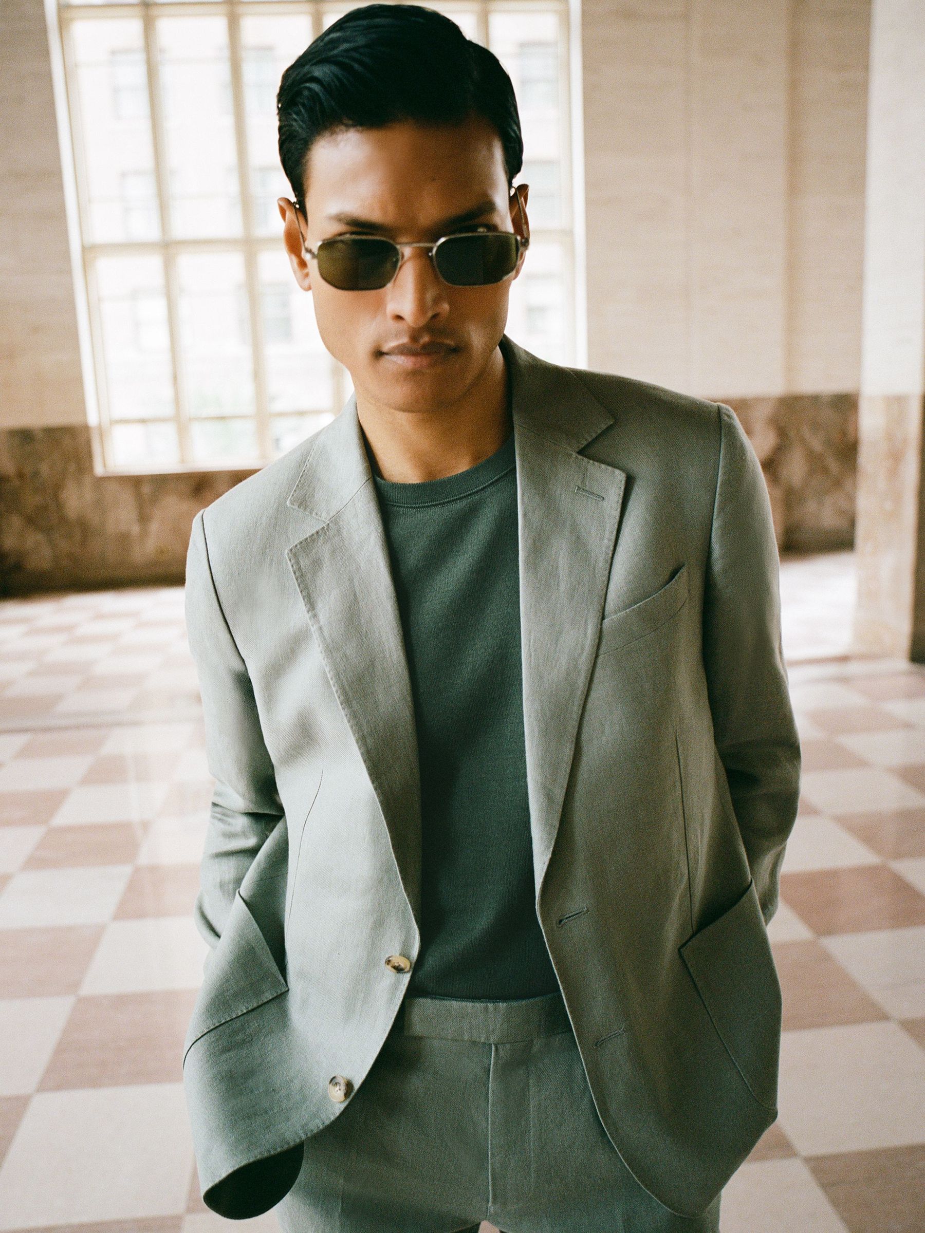 Sage - Regular Linen-twill Single-breasted Blazer Tailored-fit