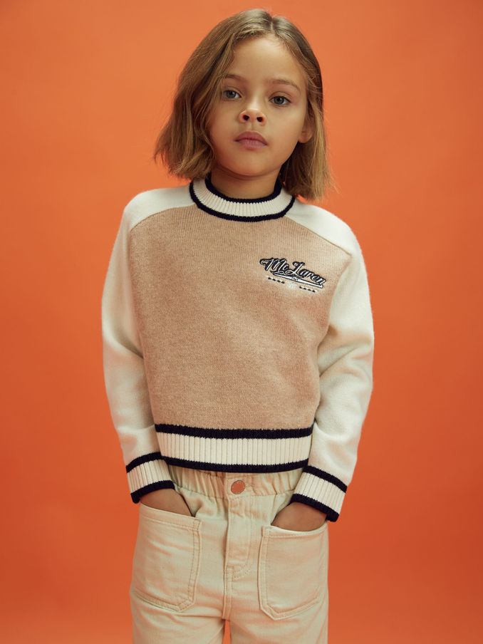 9-13 yrs McLaren F1 Wool Cashmere Cropped Jumper in Camel/Ecru (114070) | US$40