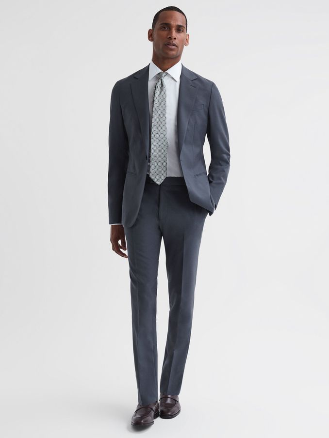 Fine Airforce Blue Wool Side Adjusters Regular Fit Trousers (116203) | US$71