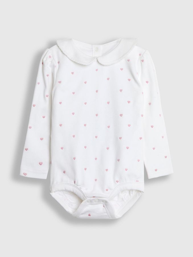 White Heart Embroidered Peter Pan Bodysuit (124150) | $10