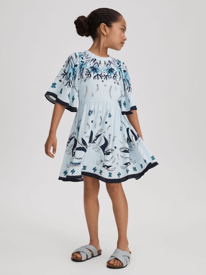 4-9 yrs Printed Flared Sleeve Dress in Blue (125927) | €35