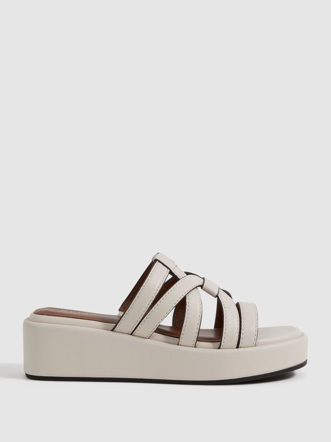 Leather Strappy Platform Sandals in White (125944) | €111