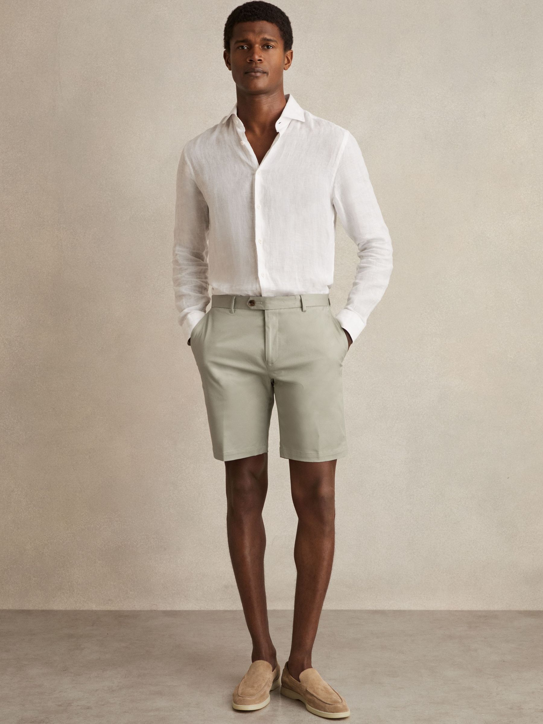 Cotton Chino Shorts With Stretch in Soft Sage (126064) | AED290