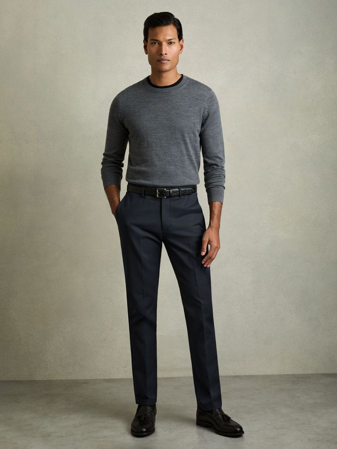 Slim Fit Cotton Blend Chinos in Steel Blue (130674) | US$150