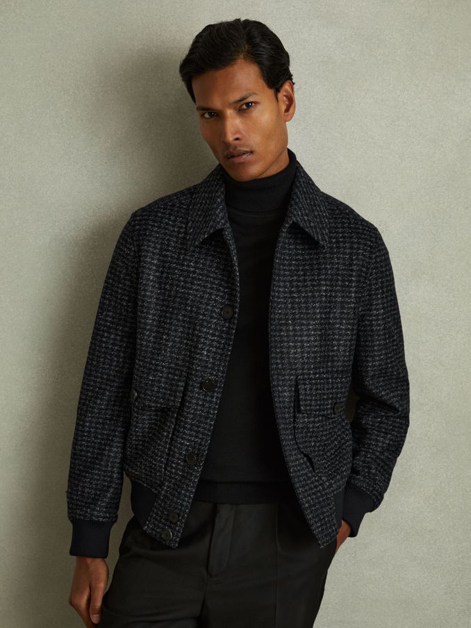 Packer Navy Melange Puppytooth Check Bomber Jacket (135148) | €187