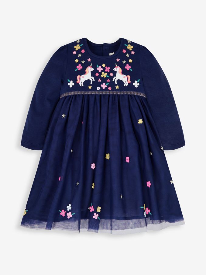 Navy Unicorn Embroidered Party Dress (139626) | $31