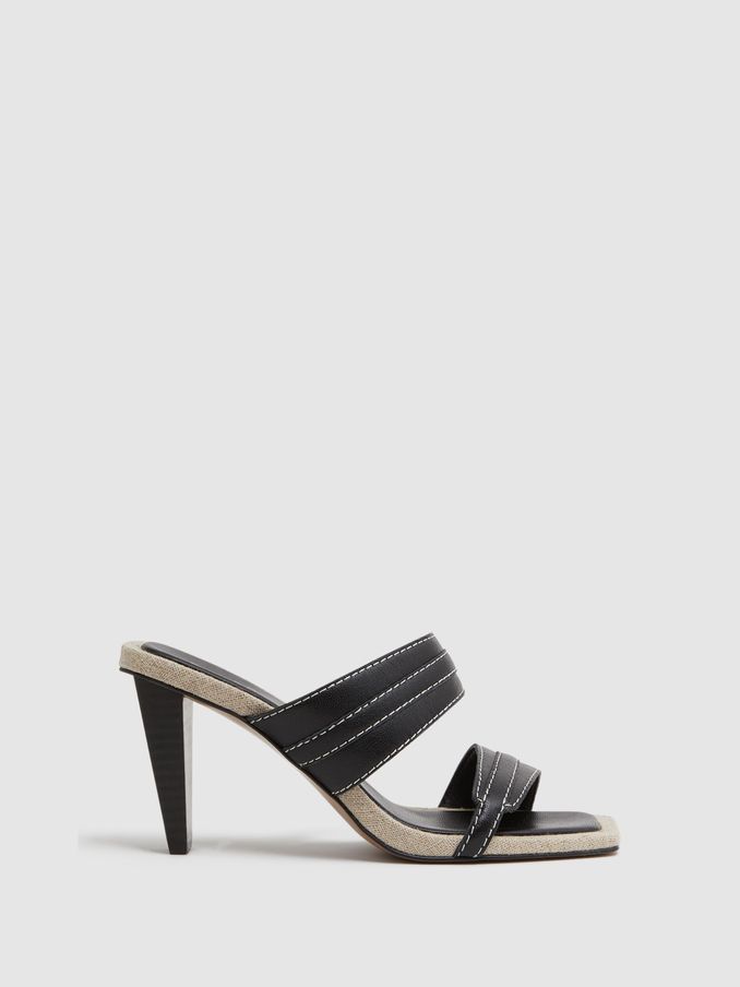 Leather Strap Heeled Mules in Black (140547) | €125