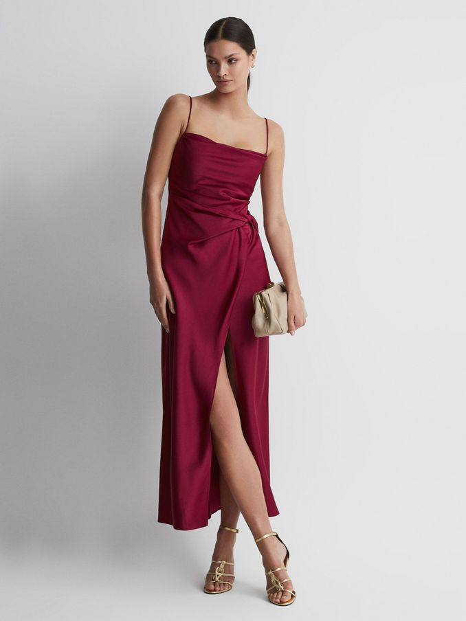 Significant Other Cowl Neck Satin Maxi Dress in Deep Red (140743) | US$193