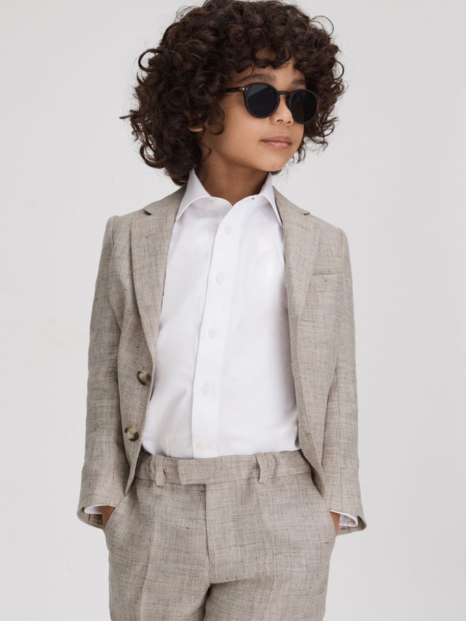 9-13 yrs Single Breasted Textured Linen Blazer in Oatmeal (144110) | €100