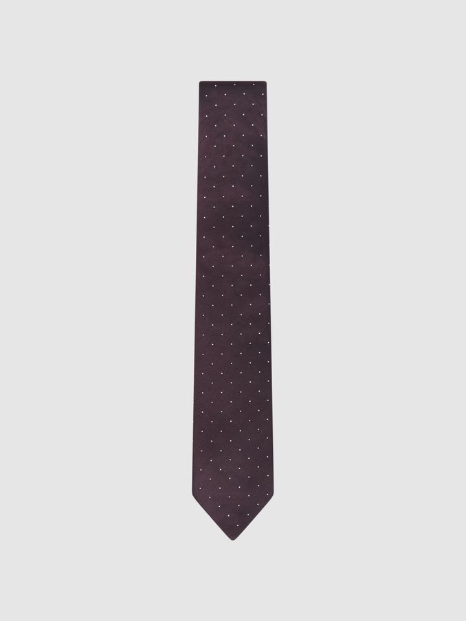Polka Dot Silk Tie in Burgundy (145659) | US$75