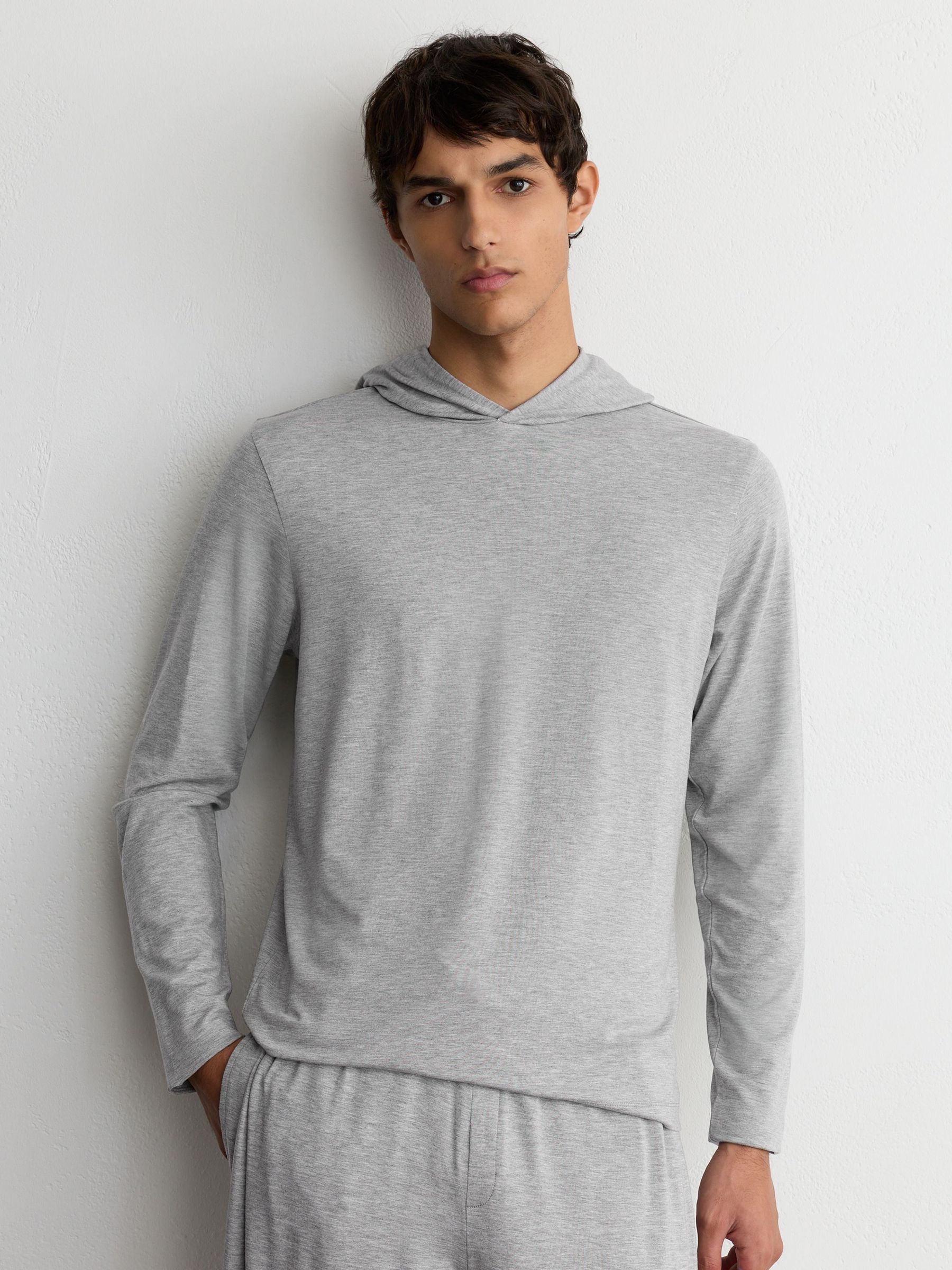 Grey Melange - Regular Lyocell-blend Jersey Lounge Hoodie