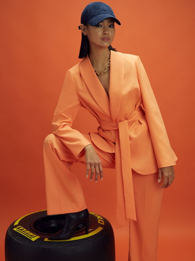 McLaren F1 Belted Single Breasted Blazer in Papaya (150792) | $280