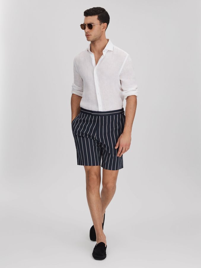 Marineblauwe/witte gestreepte short met zijsteun (159040) | € 56
