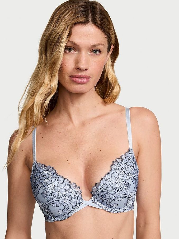 Faded Denim Blue Push Up Boho Floral Bra (161840) | €30