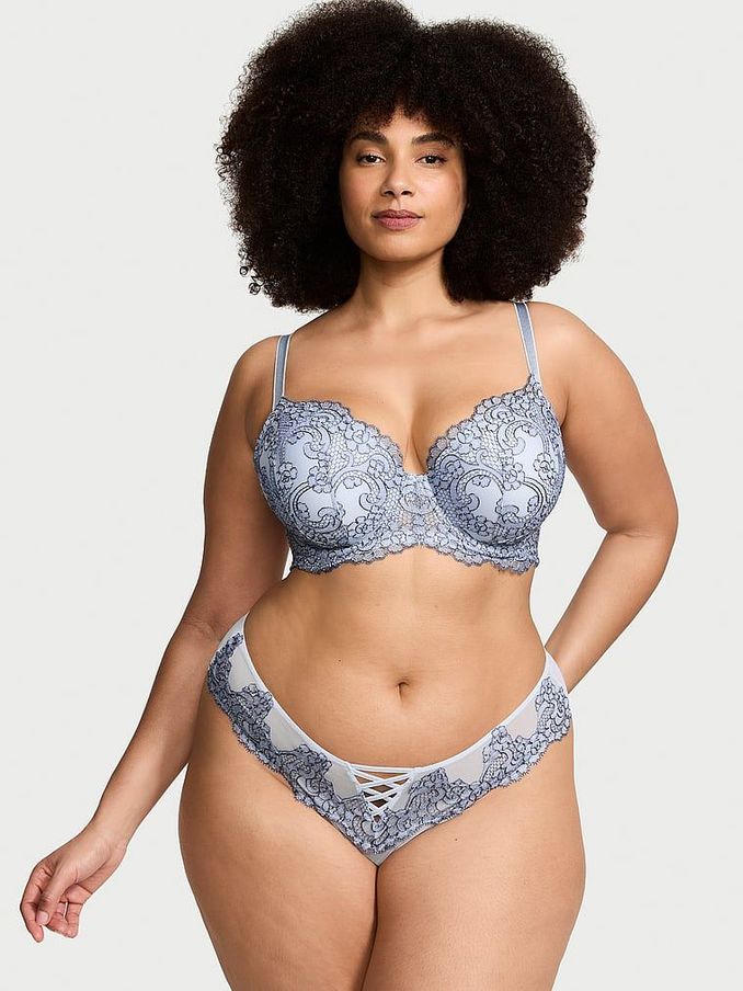 Blue Faded Denim Lightly Lined Demi Boho Floral Bra (162231) | €30