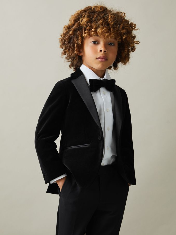 9-14 yrs Single Breasted Velvet Blazer in Black (163162) | CHF 170