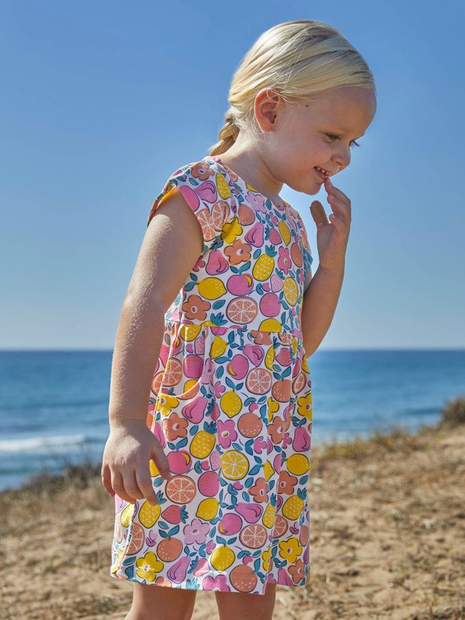 Pink Summer Fruit Print Drop Shoulder Dress (163754) | $17