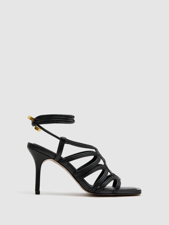Strappy Open Toe Heeled Sandals in Black (165960) | US$110