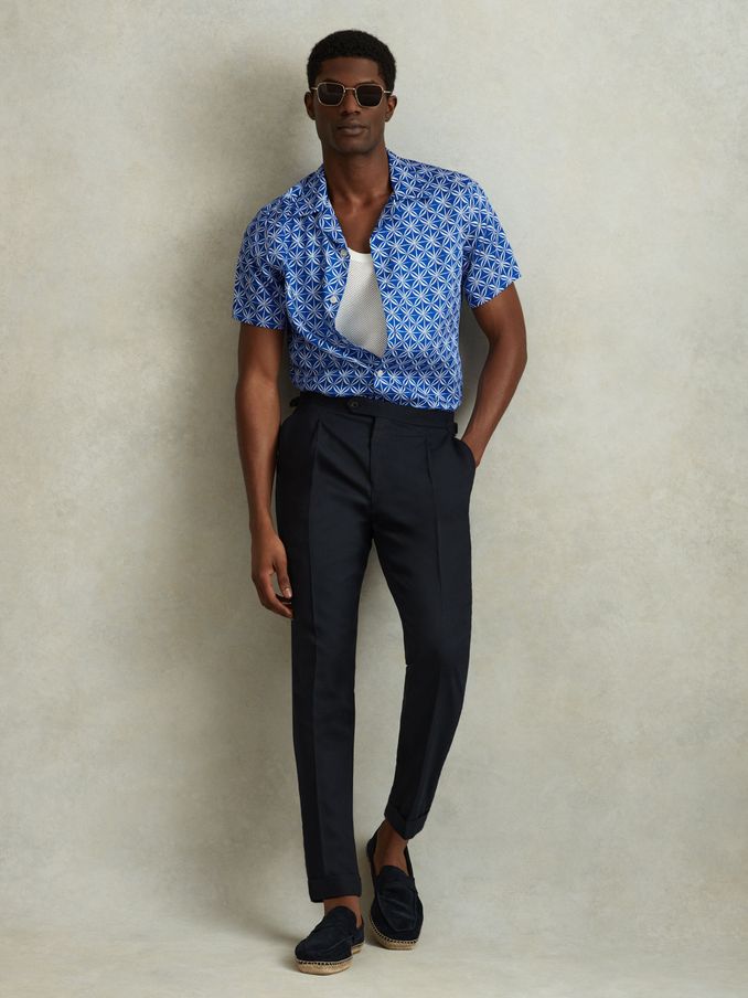 Printed Cuban Collar Shirt in Bright Blue/White (166359) | €54