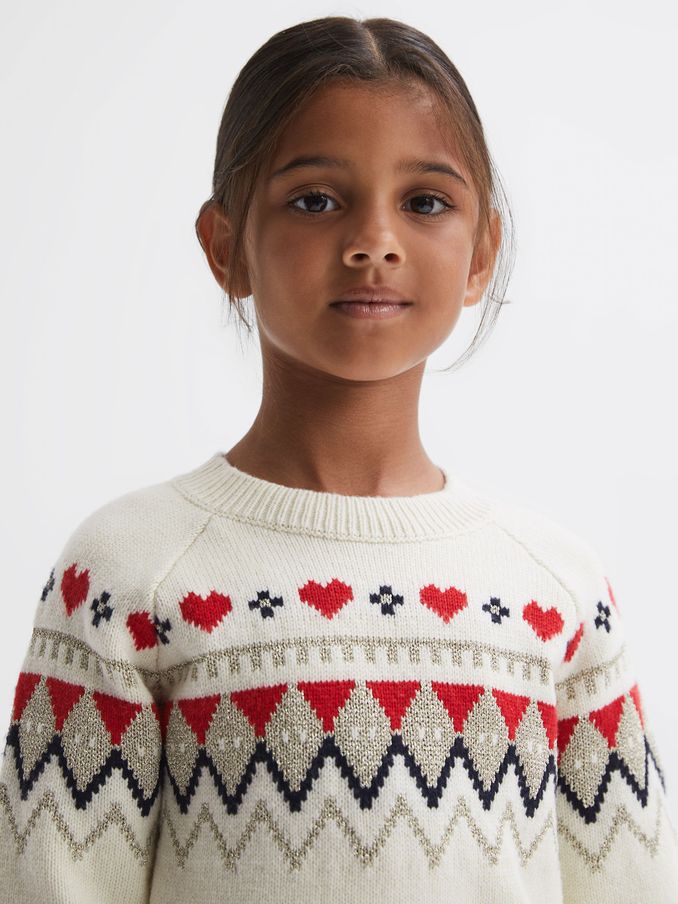 9-14 yrs Relaxed Wool-Cotton Argyle Jumper in Ivory (170682) | €35
