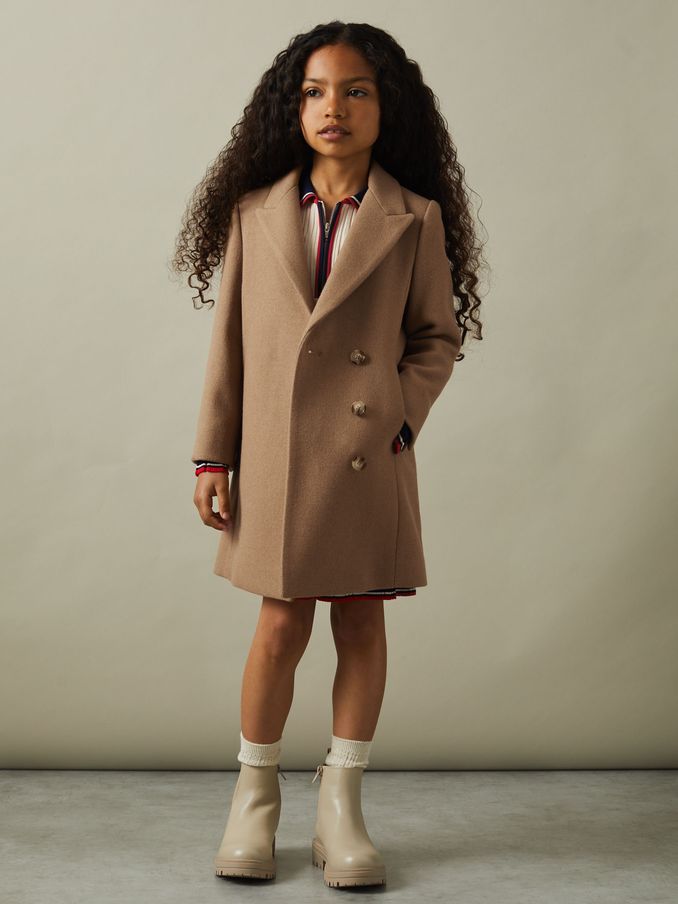 4-9 yrs Mid Length Wool Blend Coat in Camel (172523) | US$81