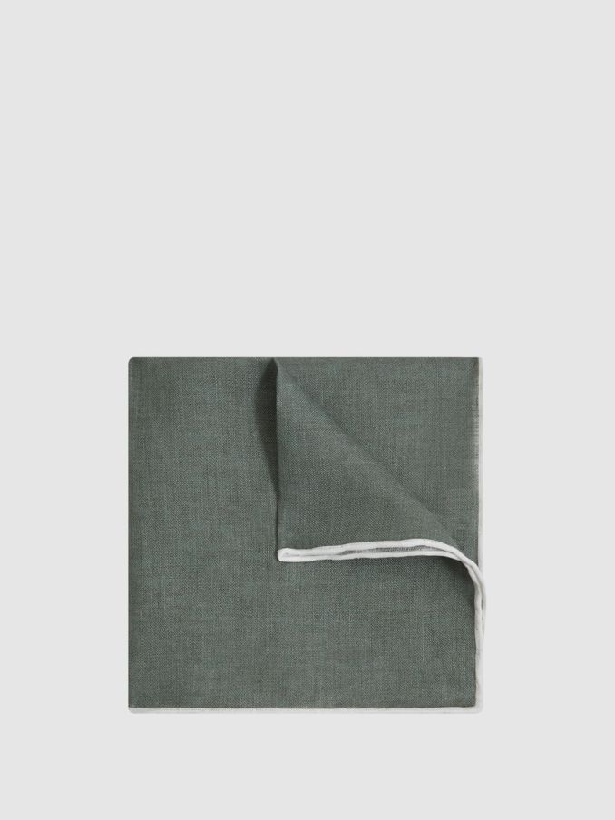 Linen Contrast Trim Pocket Square in Pistachio Melange (172544) | €21
