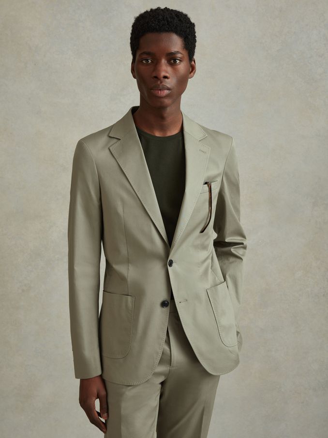 Slim Fit Cotton Blend Single Breasted Blazer in Sage (172625) | CHF 142