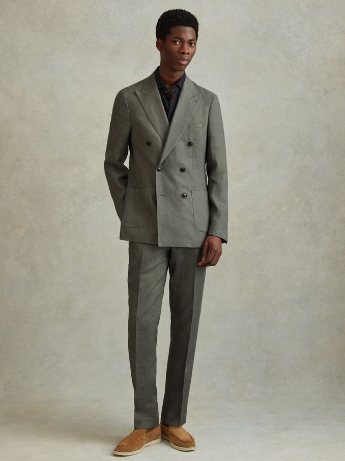 Linen Double Breasted Blazer in Dark Sage (172654) | CHF 255