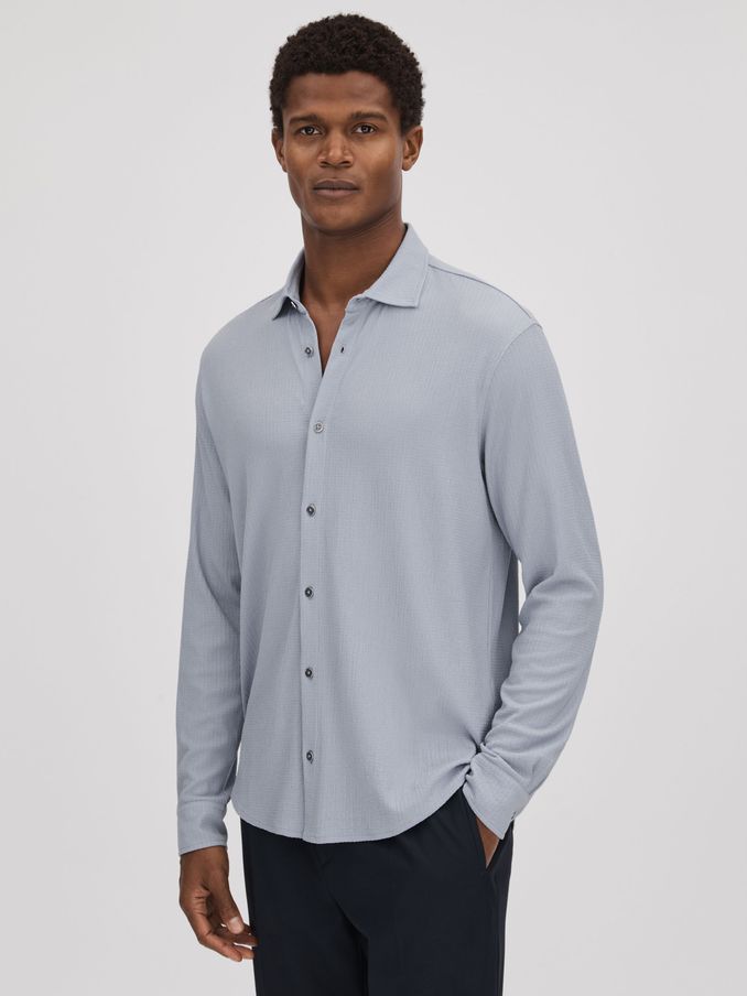 Textured Button-Through Shirt in Porcelain Blue (172709) | $84