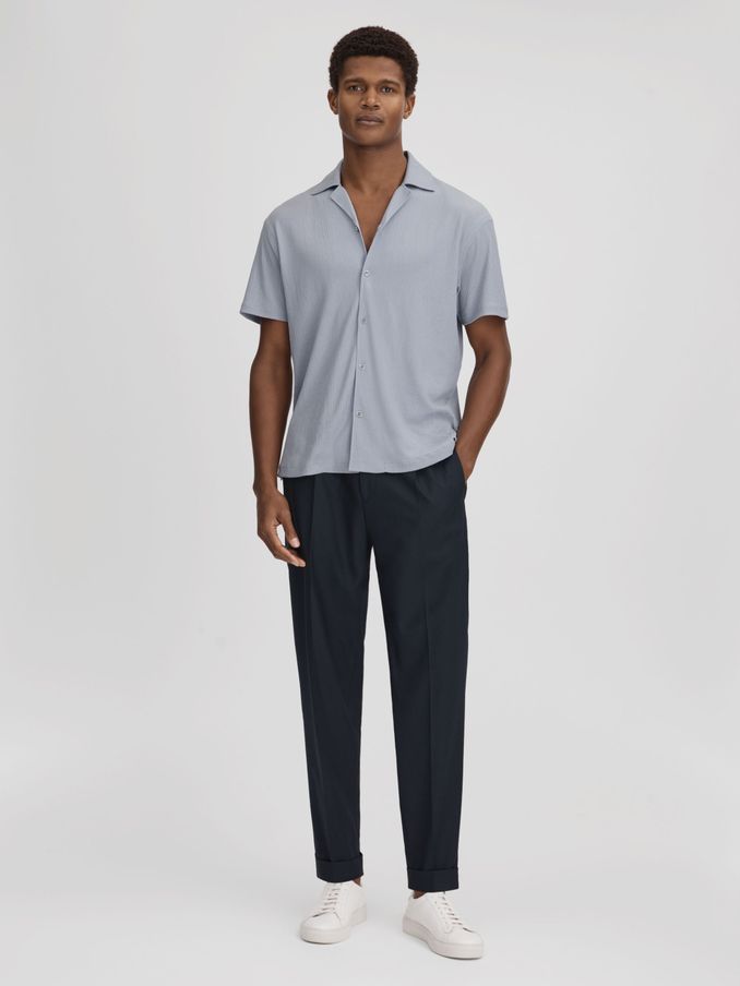 Textured Crepe Cuban Collar Shirt in Porcelain Blue (172797) | €53