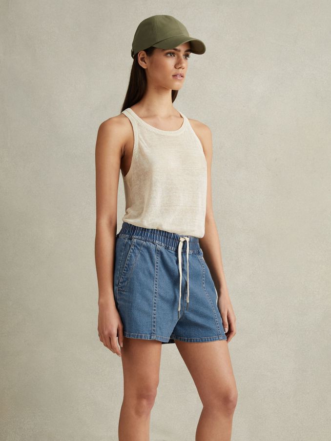 Lyocell Blend Denim Drawstring Shorts in Mid Blue (172852) | €82