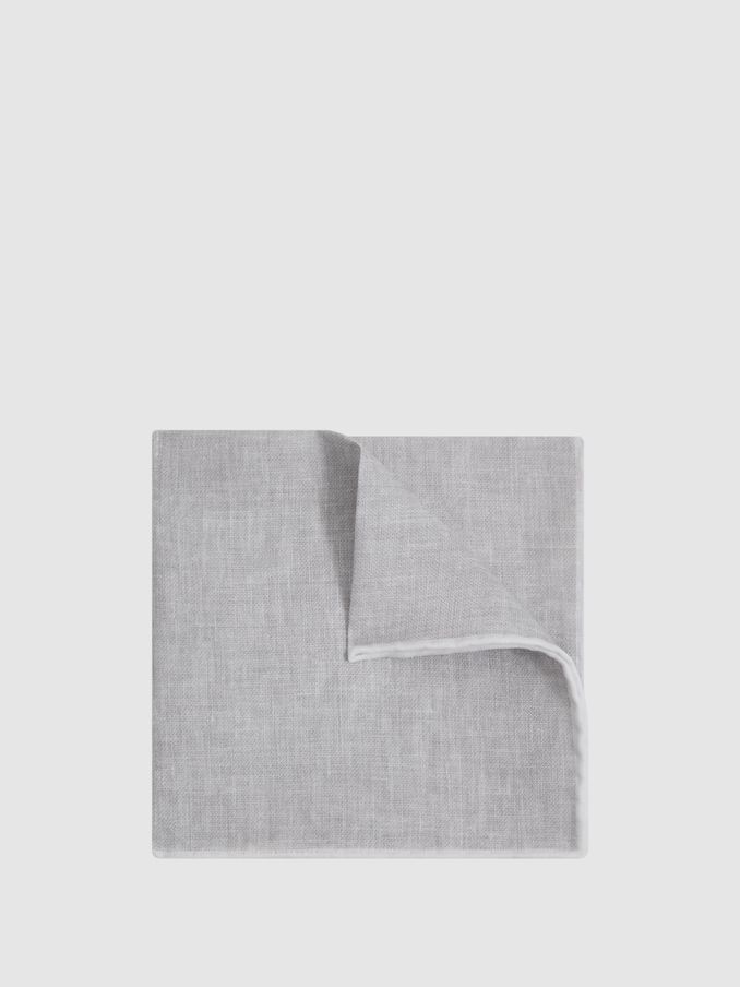 Linen Contrast Trim Pocket Square in Soft Ice (172856) | €21