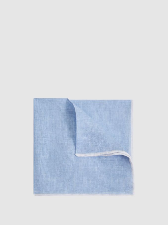 Linen Contrast Trim Pocket Square in Sky Blue Melange (172944) | US$23