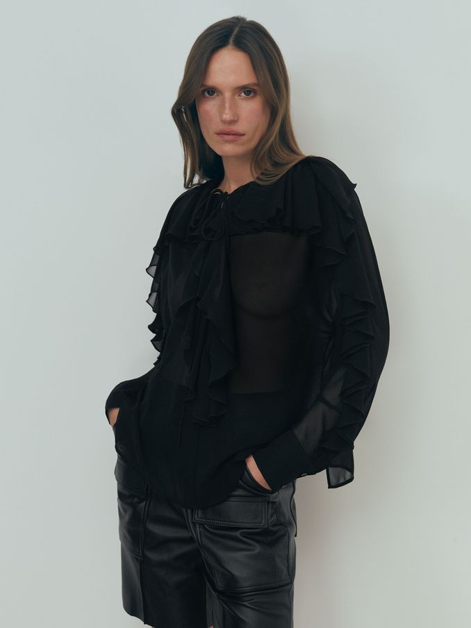 Atelier Silk Ruffle Blouse in Black (173042) | €140