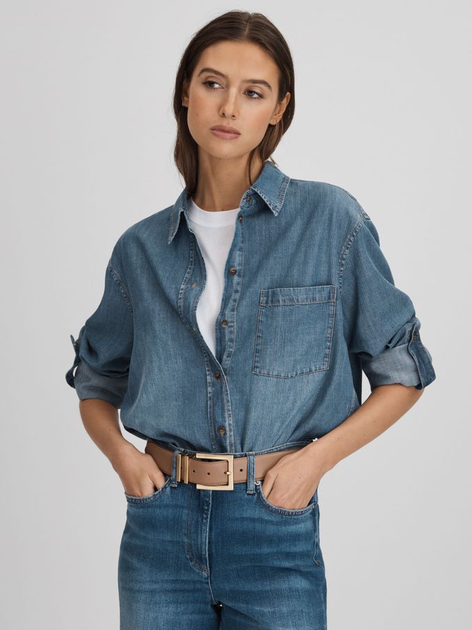 Denim Button-Through Shirt in Blue (173068) | US$126