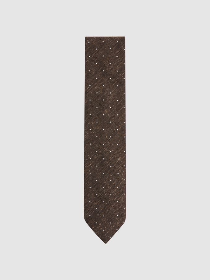 Silk Blend Textured Polka Dot Tie in Chocolate Melange (173150) | $55