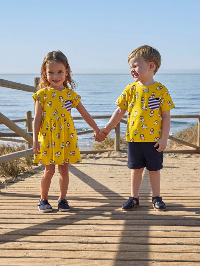 Mustard Lion & Tiger Print Drop Shoulder Dress (173182) | $13