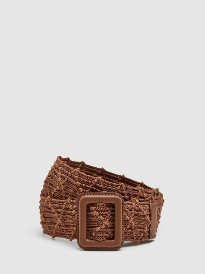 Elasticated Woven Belt in Tan (173234) | US$76