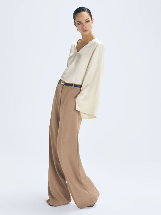 Duchess Satin Split Sleeve Top in Champagne (175357) | US$162
