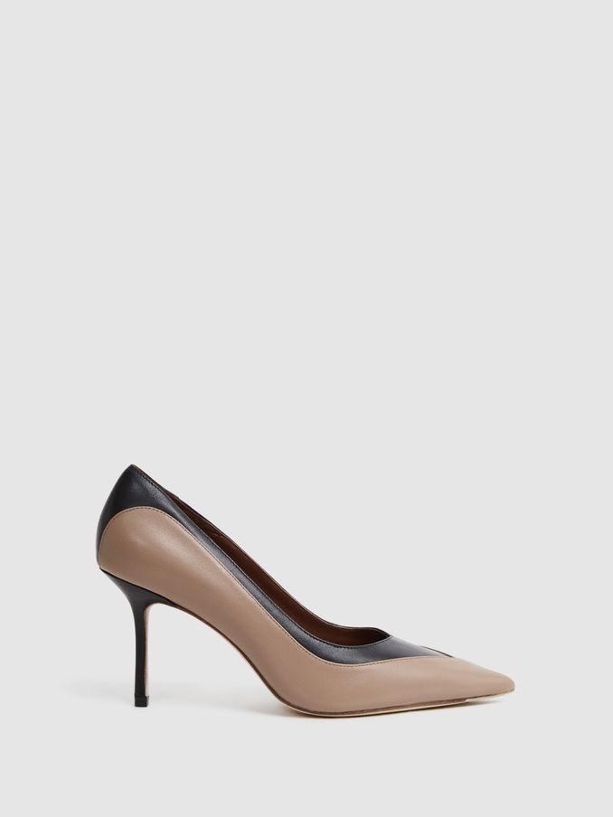 Leather Contrast Court Shoes in Camel/Black (178003) | US$230