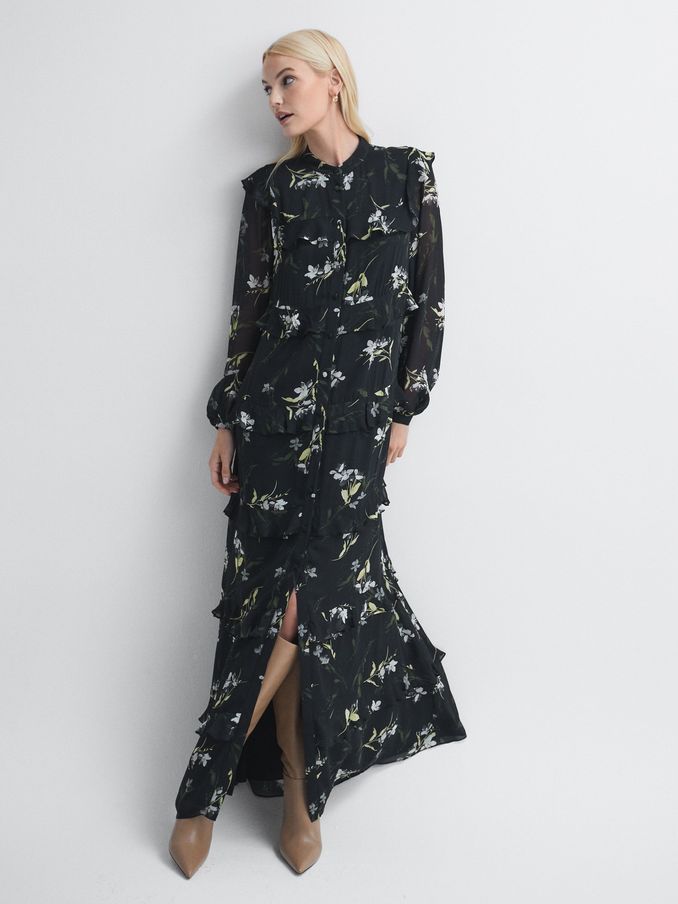 Florere Floral Tiered Maxi Dress in Black (178319) | 471 SAR